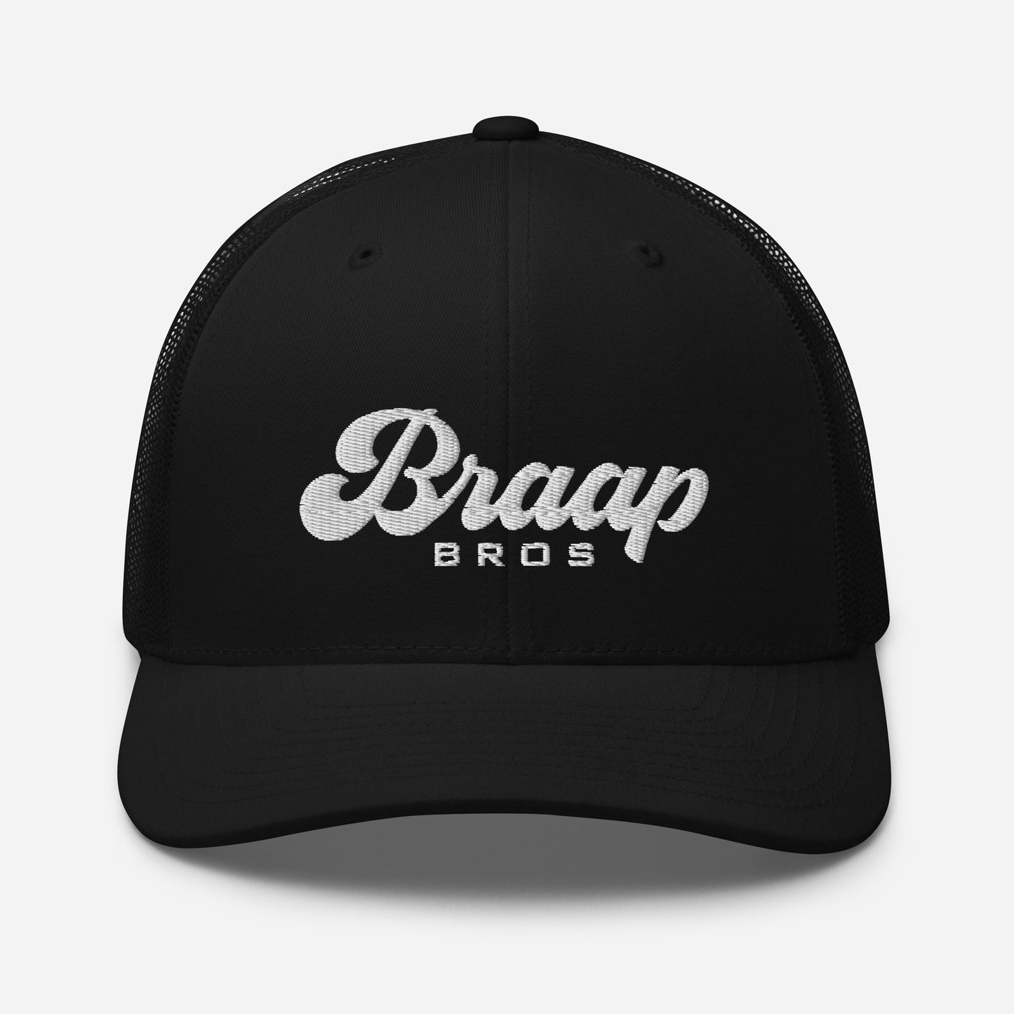 Black trucker hat with Braap Bros embroidered on front.