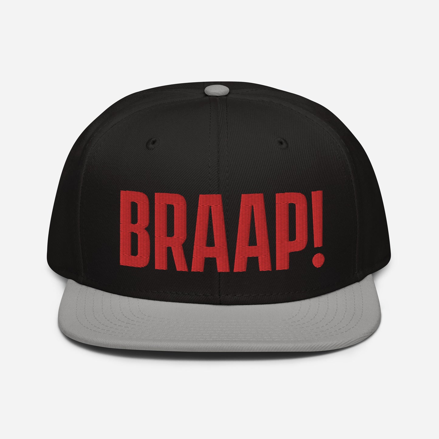 Black and Grey hat with red embroidered BRAAP! on the front