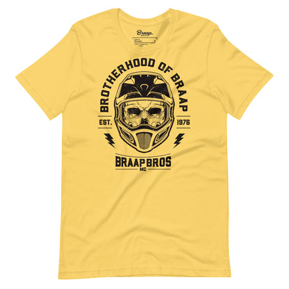 Skull and helmet design on yellow t-shirt